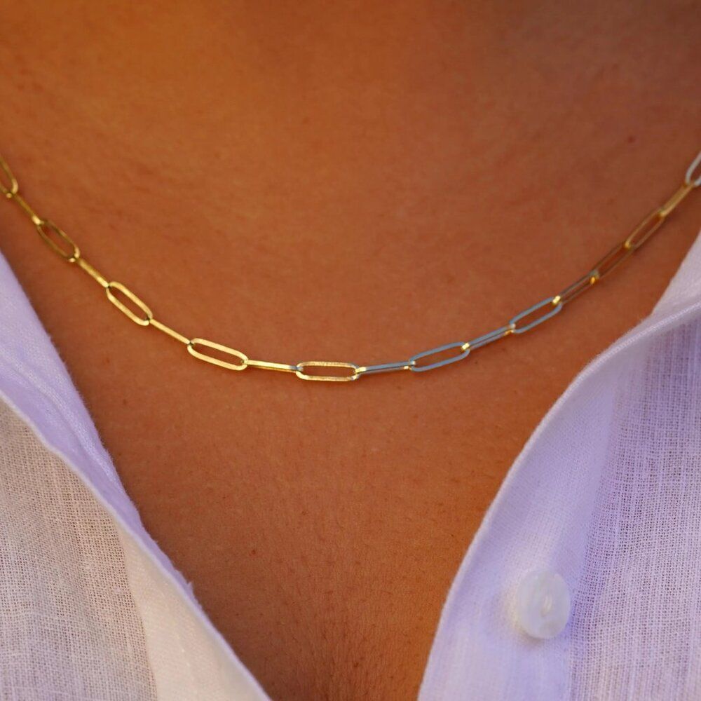 14k Solid Gold 3.0mm Solid Square Paperclip Chain… - image 2